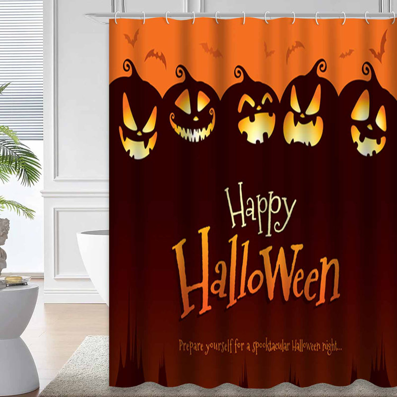 Rideau de douche citrouille d'Halloween avec 12 crochets Halloween, L 72 po x l 72 po