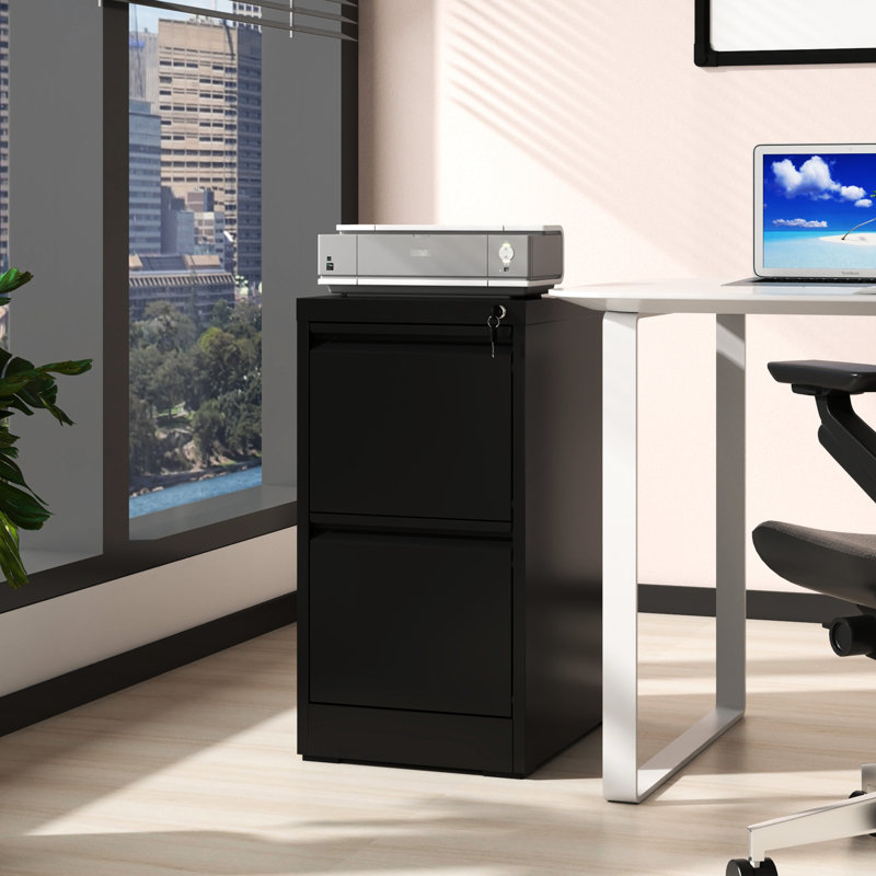Metal Vertical File Cabinet With Lock - 2 Drawer Office/Home Solution Option Steel Structure Smooth Movement Tilt Feature For A4 Legal/Letter Size Files Essentiality