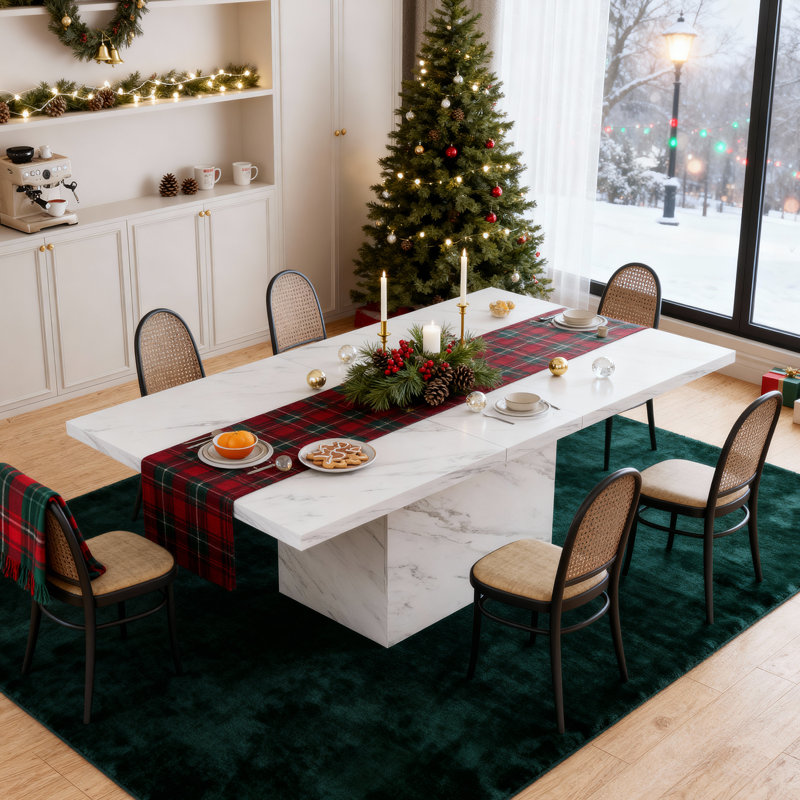 Eclat Faux Marble Dining Table, White, 29.9" H x 70.87" L x 31.5" W