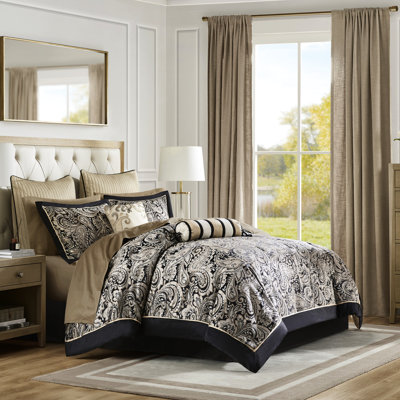 Couette de 12 pièces pour lit king-size avec draps en coton noir. Comprend une couette, des taies d'oreiller et des coussins décoratifs. Motif cachemire élégant. Confortable et chic. Lavage facile. Matière douce. Facile à nettoyer.