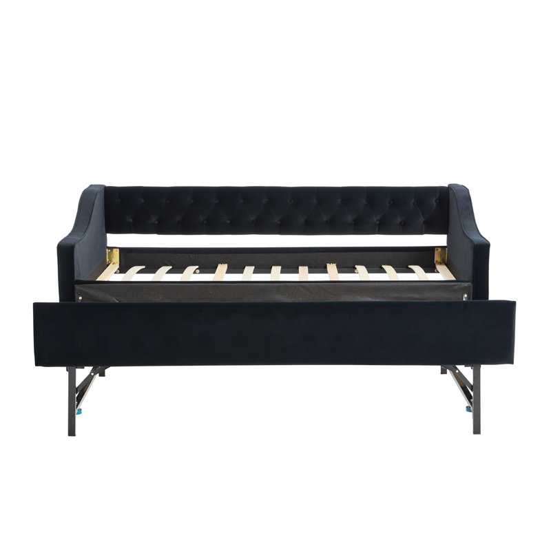 Velvet Daybed With Trundle, Black