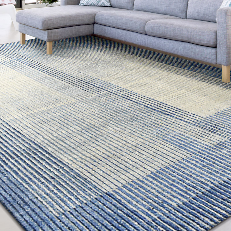 Hand Woven Silk and Wool Striped Area Rug, Rectangle 8' x 10'