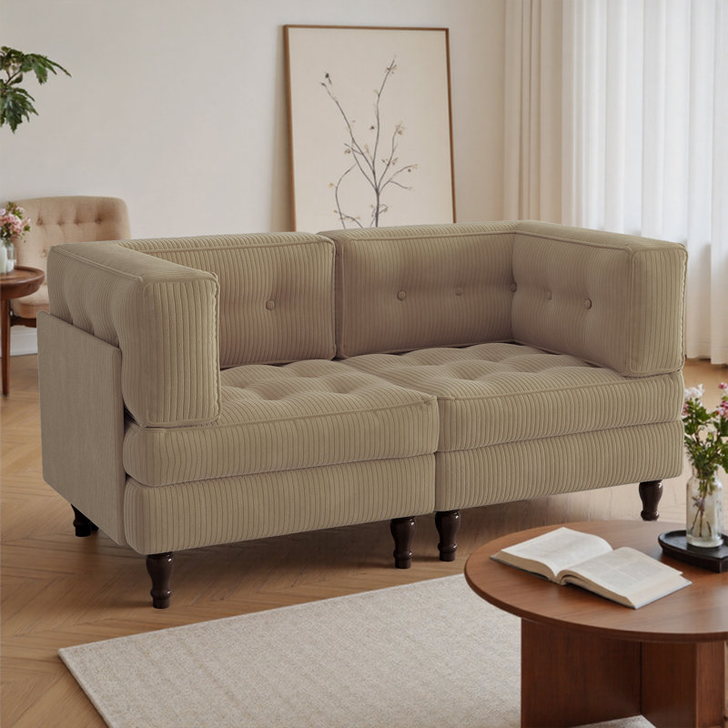 Upholstered Tufted Corduroy Modular Sofa with Pillow Back, Camel