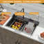 Évier de cuisine à double cascade L 29,5 po x l 19 po à double cascade, évier de cuisine en acier inoxydable de calibre 16 avec robinet rétractable, sortie d'eau de pluie, rinçage en verre, distributeur de savon, affichage de la température sans pile en Fahrenhei-124198039-112427560