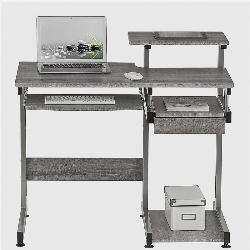Poste de travail d'ordinateur double taille, gris, Gris