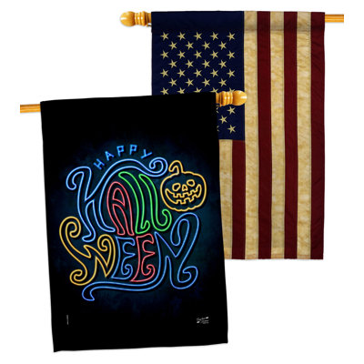 Drapeau de maison Neon Halloween 2 côtés en polyester 40 x 28 po