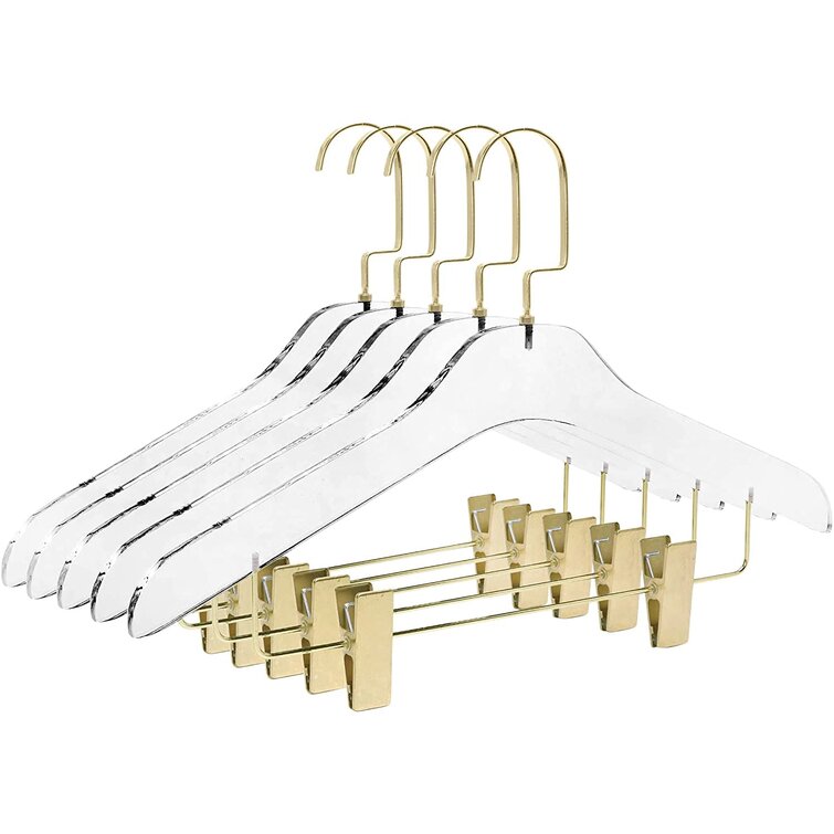 Home Cube USA Homecube Usa Elegant Acrylic Clear Hangers With Gold Wide  Hook, Heavy Duty Suit Hanger With Clips
