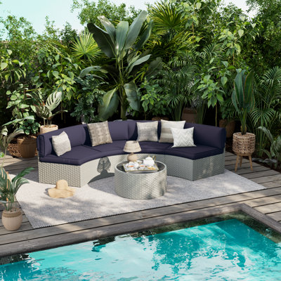 Meredithe Half-Moon 4 - Person Fully Assembled Curved Patio Conversation Set With Coffee Table