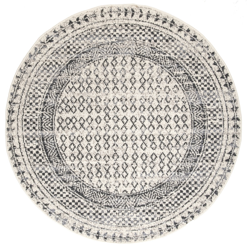 Tapis gris multicolore à motif géométrique Gilleland, Rond 4 pi