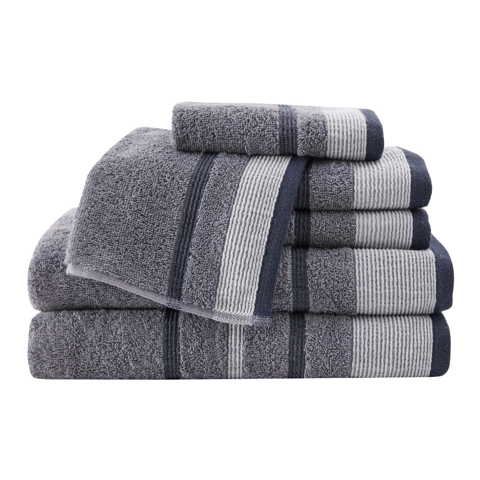 Deanthony Luxury Cotton Decorative, 6 Piece Towel Set, Chambray Blue/White/Navy Blue