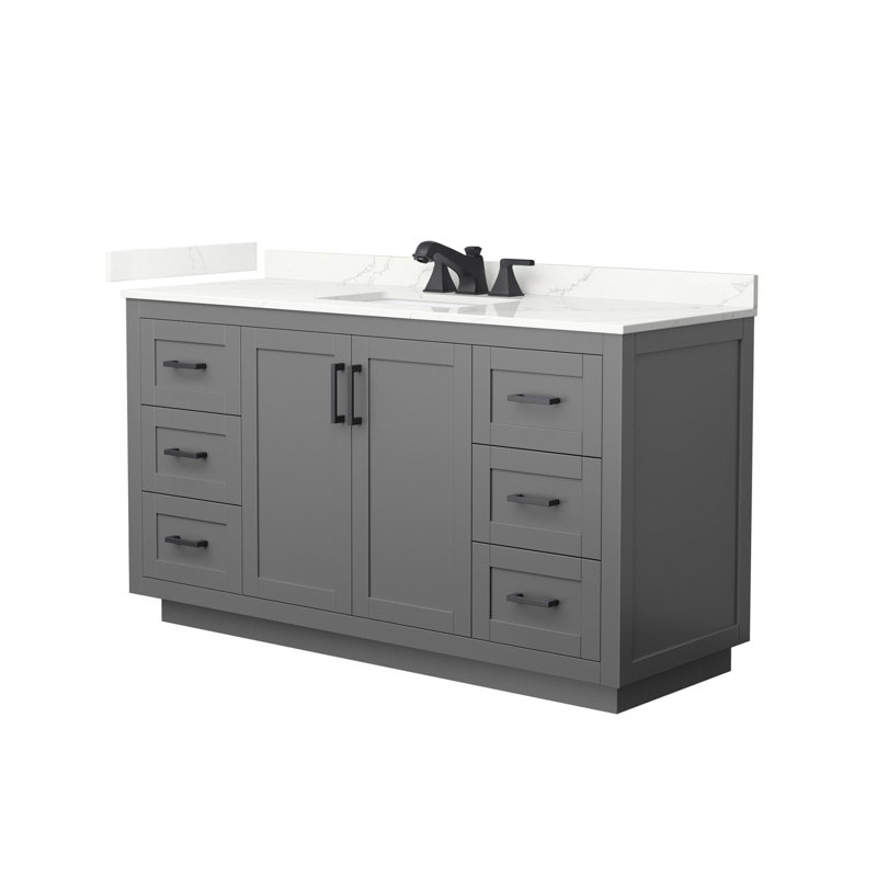 Miranda 60" Freestanding Single Bathroom Vanity with Quartz Top, Giotto Quartz, Dark Gray, Matte Black
