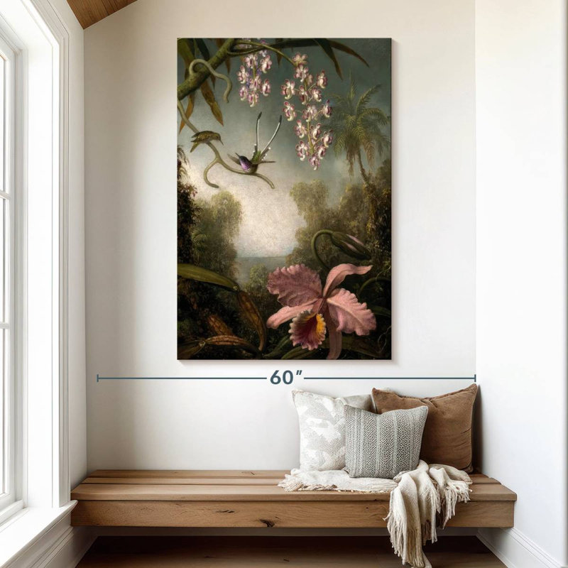 Orchidées Harnek avec colibri, H 51 po x l 34 po