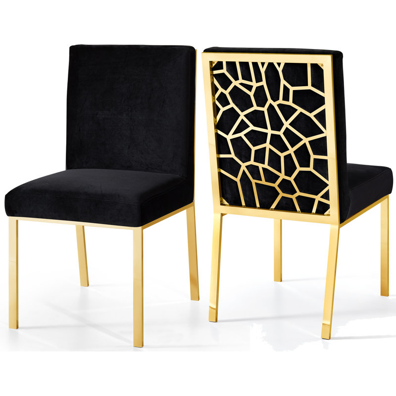 Chaise d'appoint rembourrée en velours Sansa, Velours noir, Or