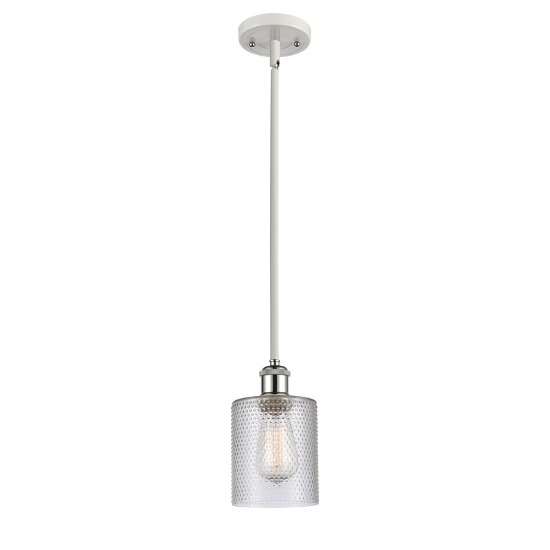 Luminaire suspendu cylindrique 1 lumière Leilani, Transparent, Ampoule non incluse, Blanc / chrome poli