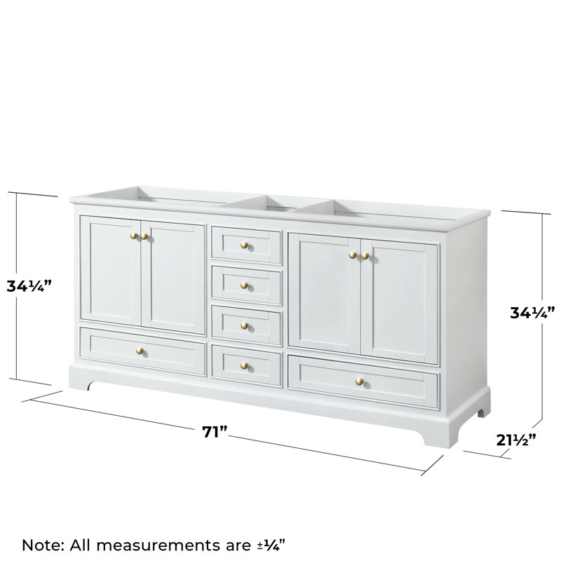 Deborah 71'' Double Bathroom Vanity Base Only, White/Gold