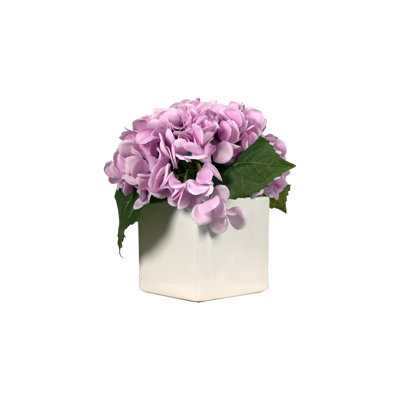 Hortensias dans un vase carré en céramique Real-touch