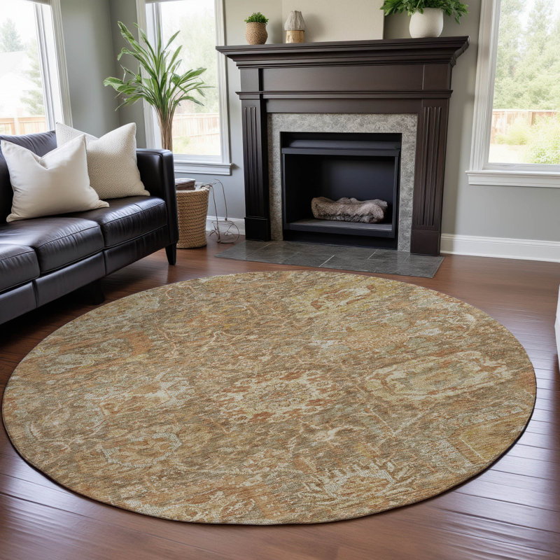 Premium Machine Washable Wayne AMF1101 Damask Rug, Round 8'