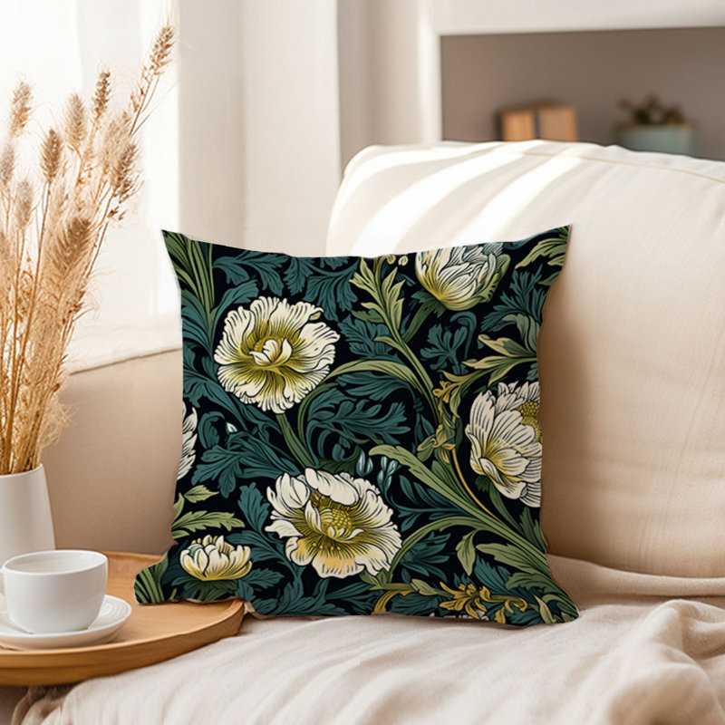 Animals William Morris Birds Damask Pattern I Cottage, 18" H x 18" W, Botanical William Morris Flowers Leaves XVII