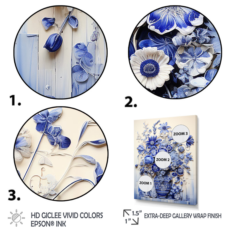 «Blue and White Boho plant Pottery II», impression sur toile Boho Pottery, Toile tendue, H 32 po x l 16 po x P 1 po