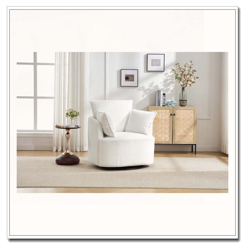 Chaise pivotante rembourrée en velours côtelé, Blanc
