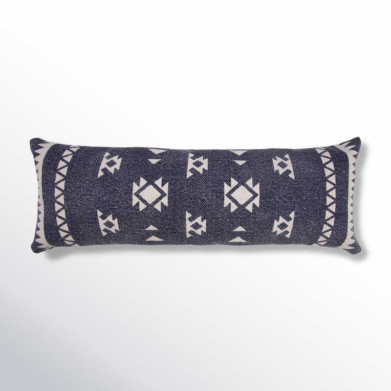 Housse de coussin en coton tissé à la main Coverton, Bleu / blanc, 14 po x 36 po, Forme rectangulaire
