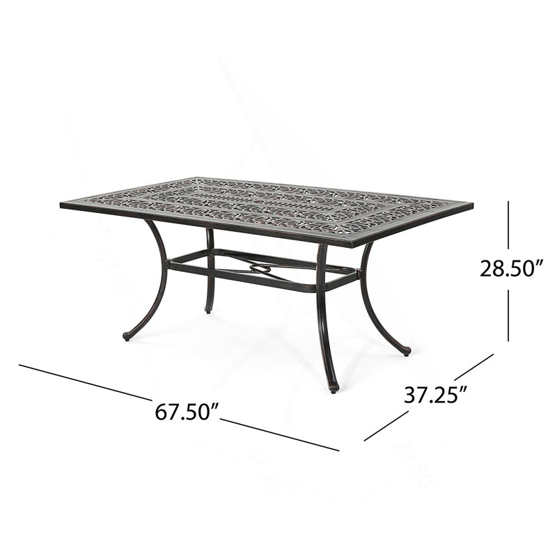 Table de salle à manger d'extérieur rectangulaire en fonte d'aluminium