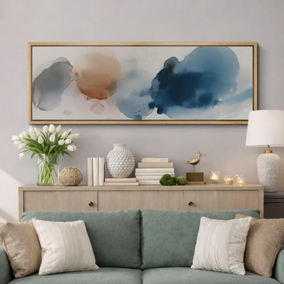 Abstract Blot in Blue and Brown - Pictures Extra Large Framed Canvas Print Wall Art