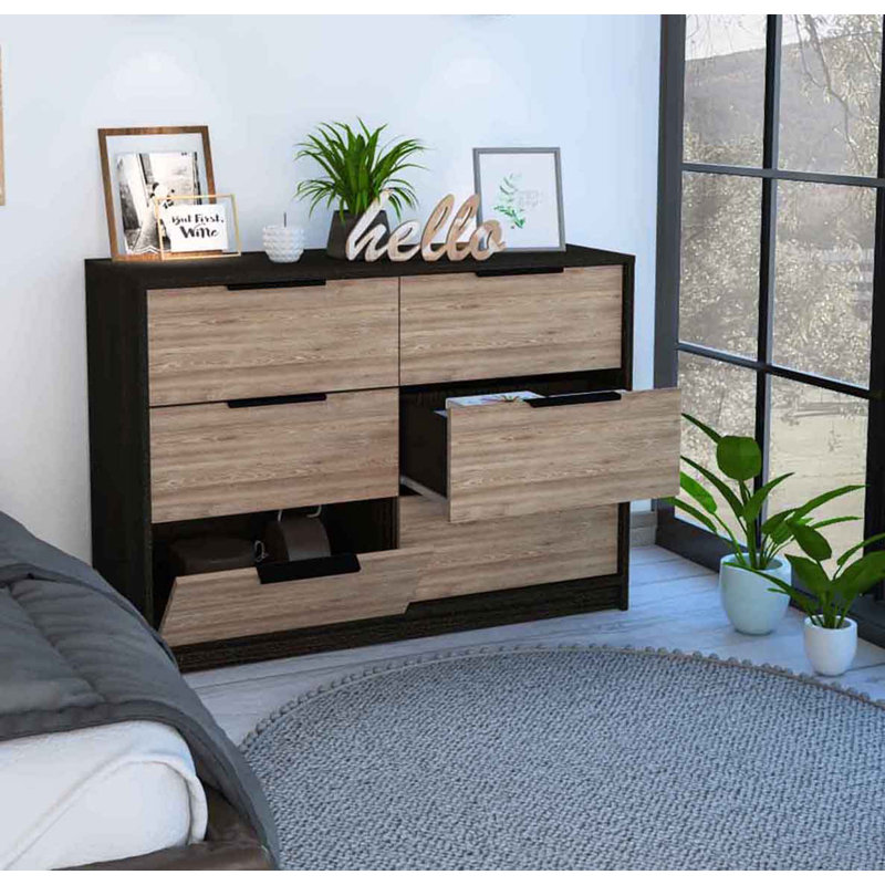 Commode rectangulaire 6 tiroirs Longhill, Noir