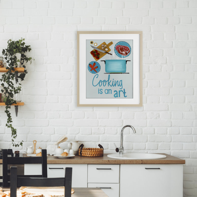 Cooking Is An Art Phrase Framed Print Under Glass, design by Christine Becker, Harvest Pine Frame, 21" H x 17" W