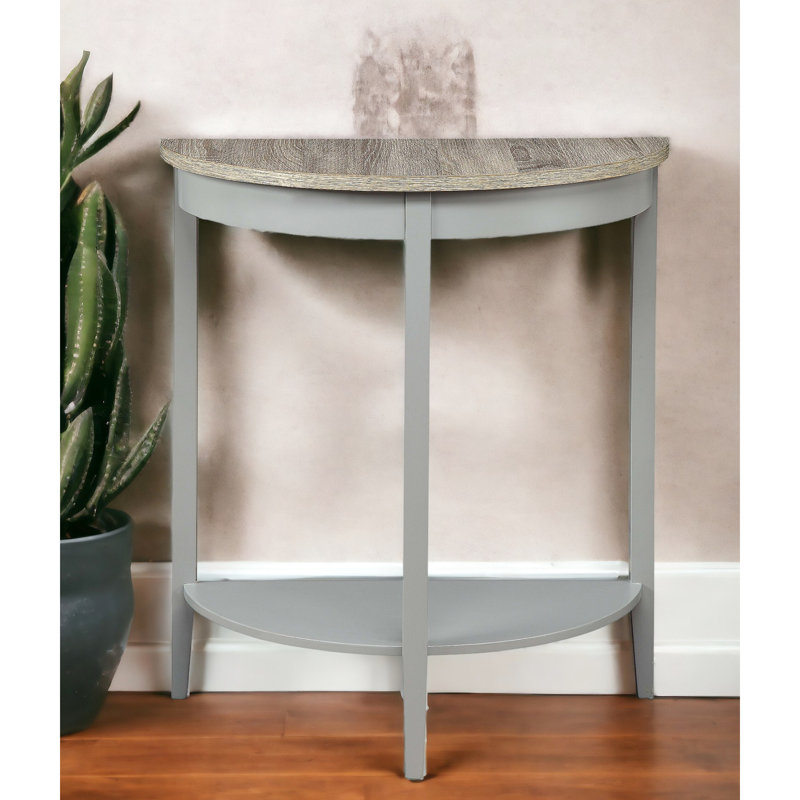Console grise et chêne - Conception en demi-lune et rangement pratique élégant