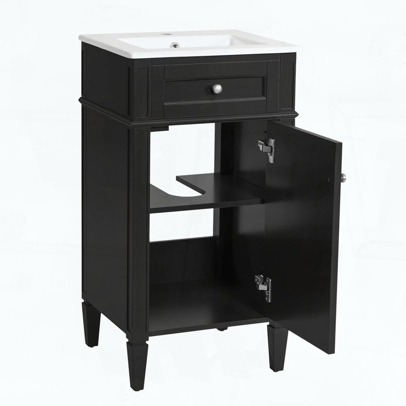 Meuble-lavabo de salle de bain de 18 pouces avec lavabo en céramique, Black, 18.1"W
