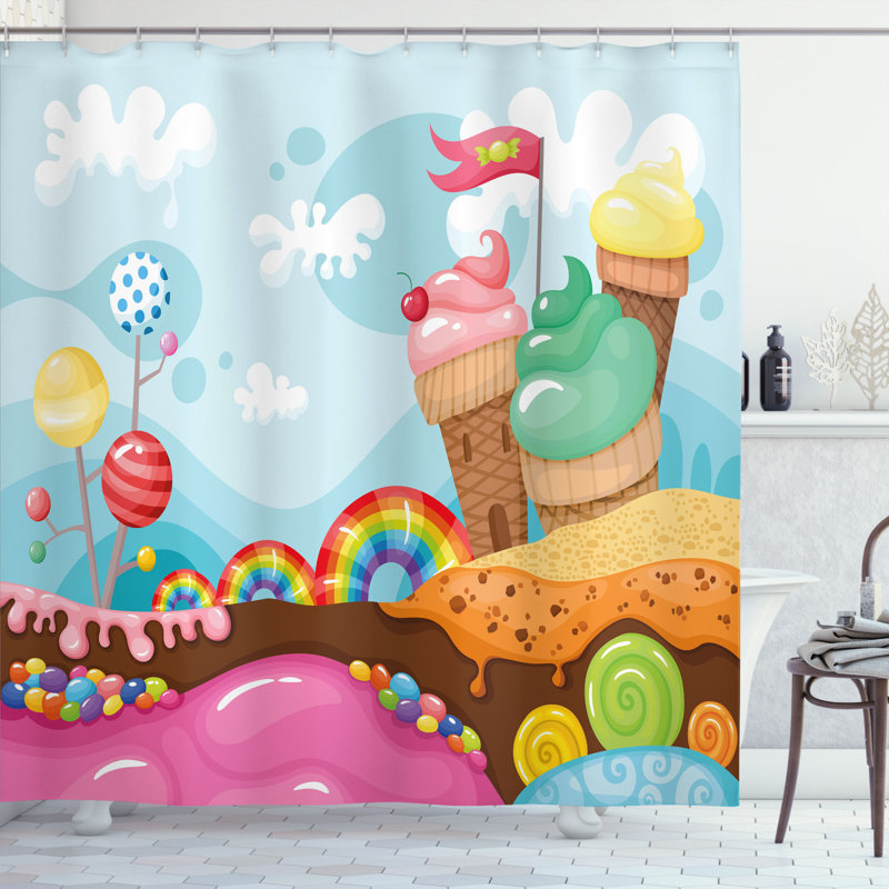 Ensemble de rideau de douche crème ice + crochets, H 70 po x l 69 po