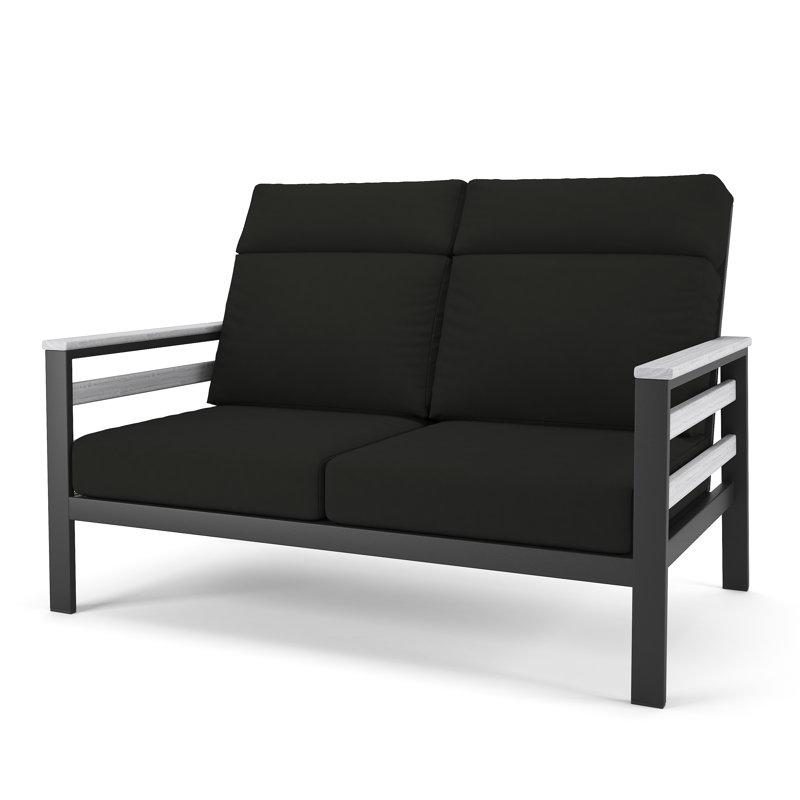 Townsend Metal Outdoor Loveseat With Sunbrella Cushion, Canvas Black, White