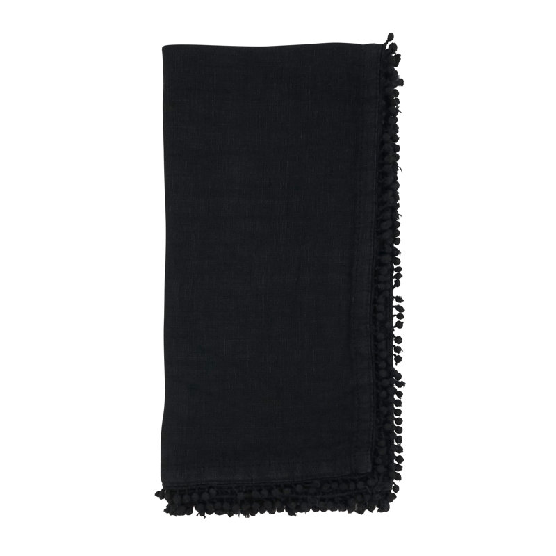 Serviette 20 po Trezza Pom Pom, Noir