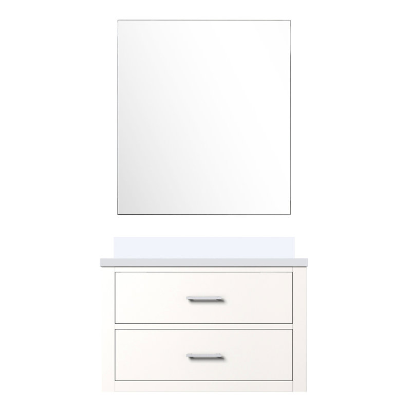 30 po L 10 po x P 22 po - meuble-lavabo blanc avec comptoir en quartz et miroir inclus, Blanc