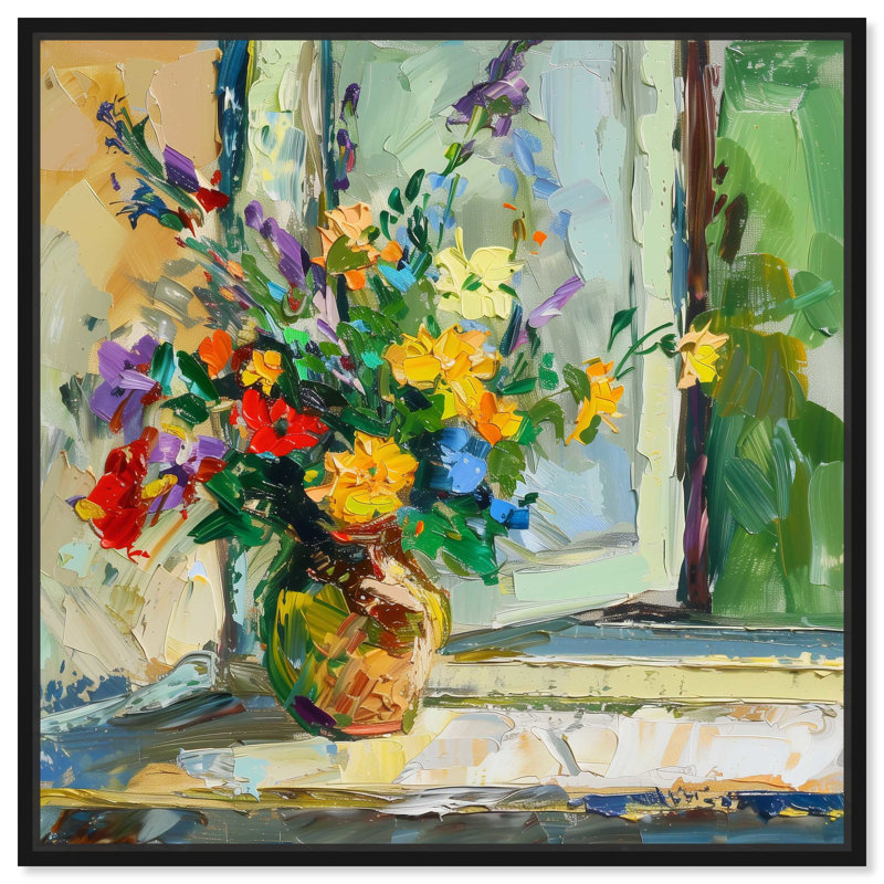 Vincent Van Gogh Inspired Floral Canvas Print with Black Frame, 13" x 13"