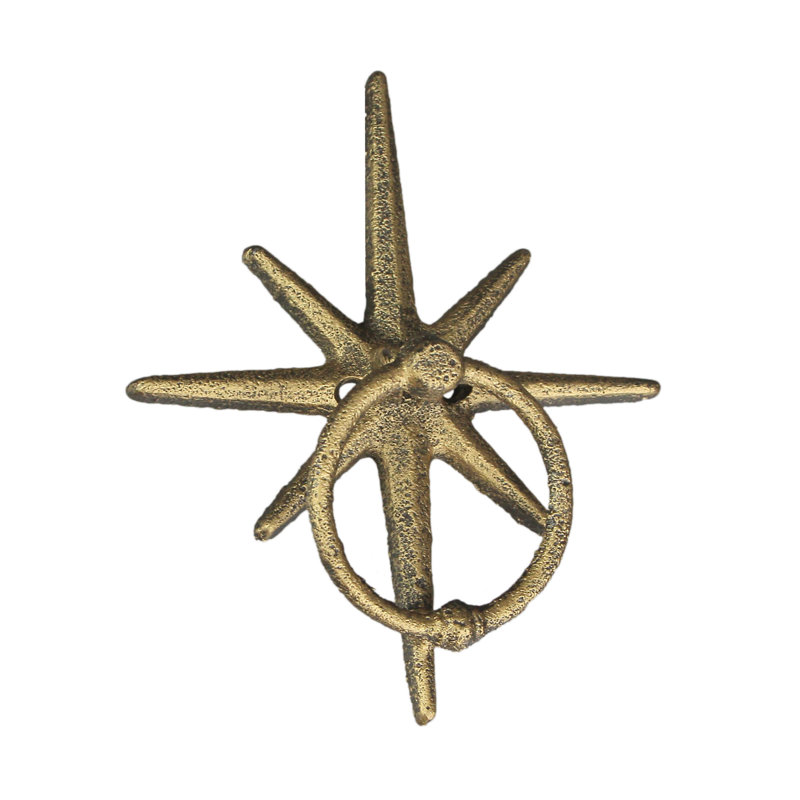 Heurtoir de porte d'entrée en fonte rustique céleste en or antique avec trous de fixation - L 5 po x l 1,25 po x H 6,25 po