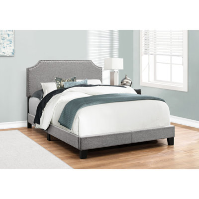 Lit double tapissier d'apparence en lin gris avec garniture Allure