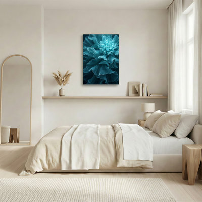 Art mural sur toile, pétales de fleurs bleu sarcelle