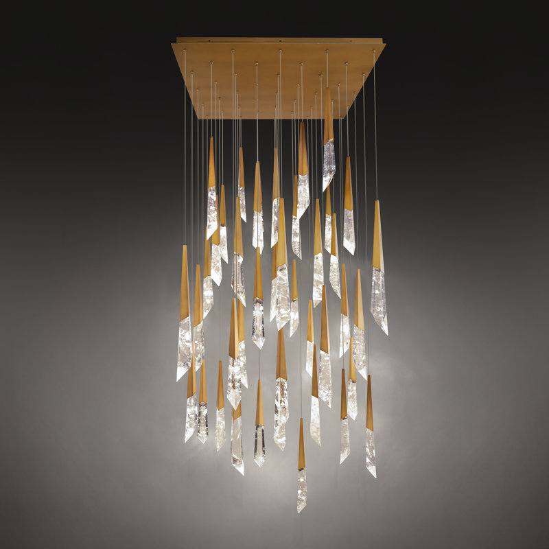Solitude 23 Light Crystal LED Multi-Light Pendant, Aged Brass