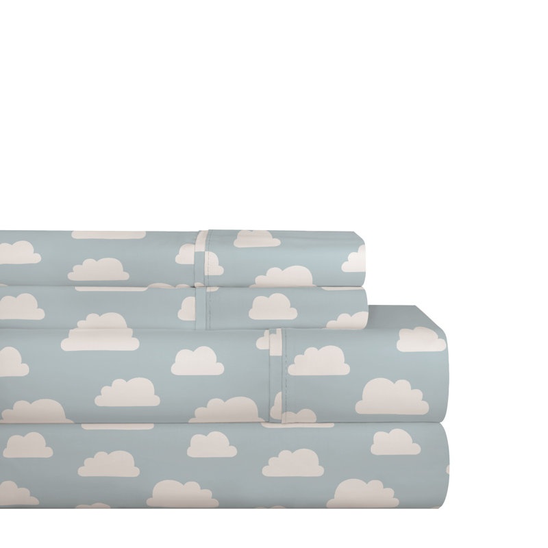 100% Cotton Abstract Sheet Set, Grey Clouds, Twin XL Sheet Set + Fitted Sheet + 2 Pillowcases