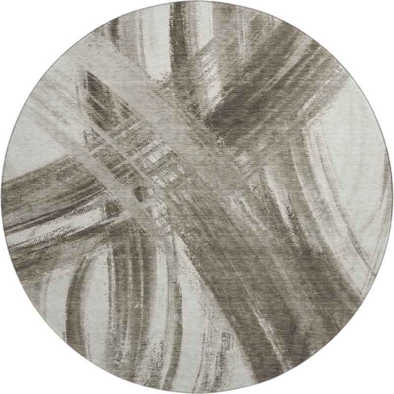 Premium Machine Washable Mayfield AMF2421 Abstract Rug, Taupe, 8' Round