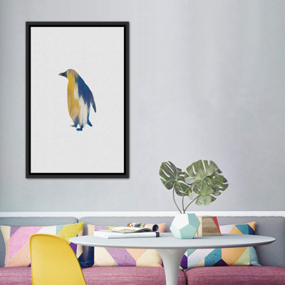 Pingouin bleu et jaune - impression d'art graphique
