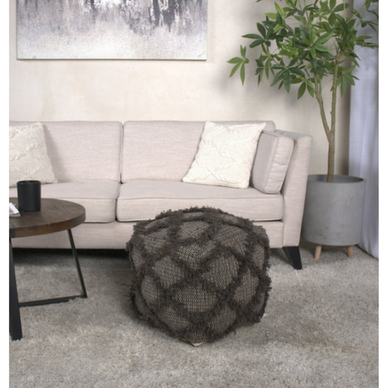 Pouf carré en laine et coton brun - 16 x 16 x 16 po, capacité de 200 livres, entièrement assemblé, rempli de perles, perles de 200 lb fabriquées à la main