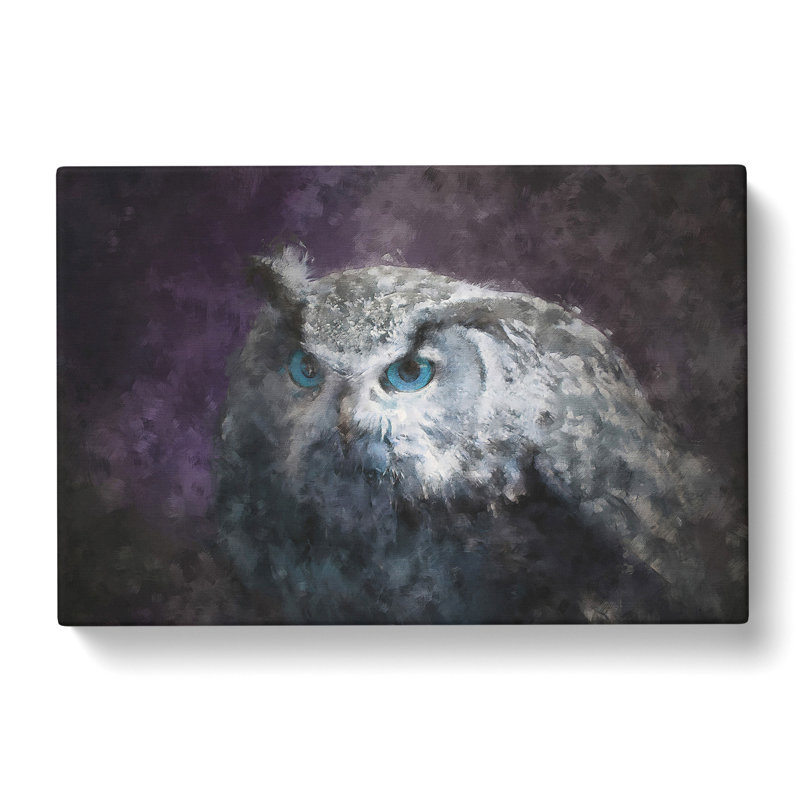 Blue Eyed Eurasian Eagle Owl Painting - Wrapped Canvas, 50cm H x 76cm W x 3cm D