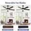 Cissline （Ensemble de 2) ventilateur de plafond noir moderne de 52 po avec lumière et télécommande pour chambre / salon / bureau