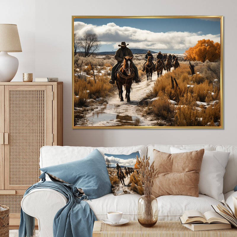 " Western Cattle Drive Memories ", Gold Floater Framed, 12" H x 20" W x 1" D