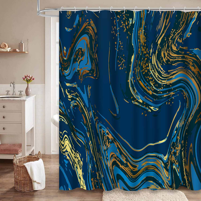 Rideau de douche à motif abstrait en marbre bleu marine avec 12 crochets, L 72 po x l 78 po