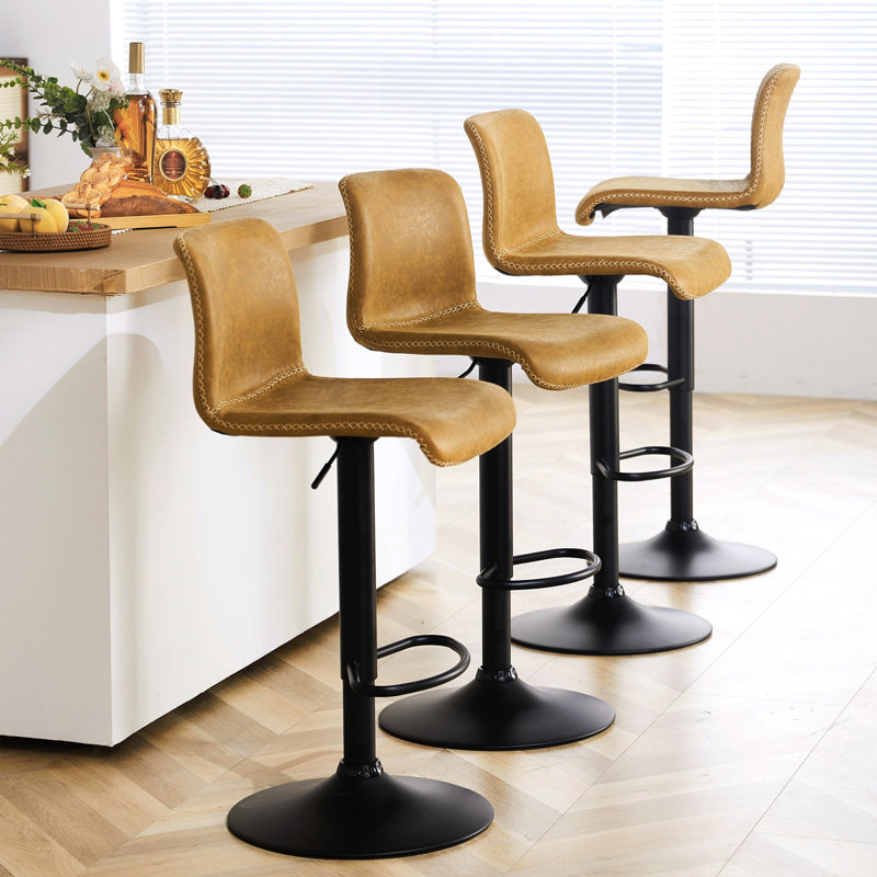Lolar Swivel Bar Stools Set, Counter Height Bar Stools with Back, Adjustable Bar Stools 24" to 32", Faux Leather Bar Stools for Kitchen Island