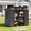 Dark grey wood grain plastic tool shed